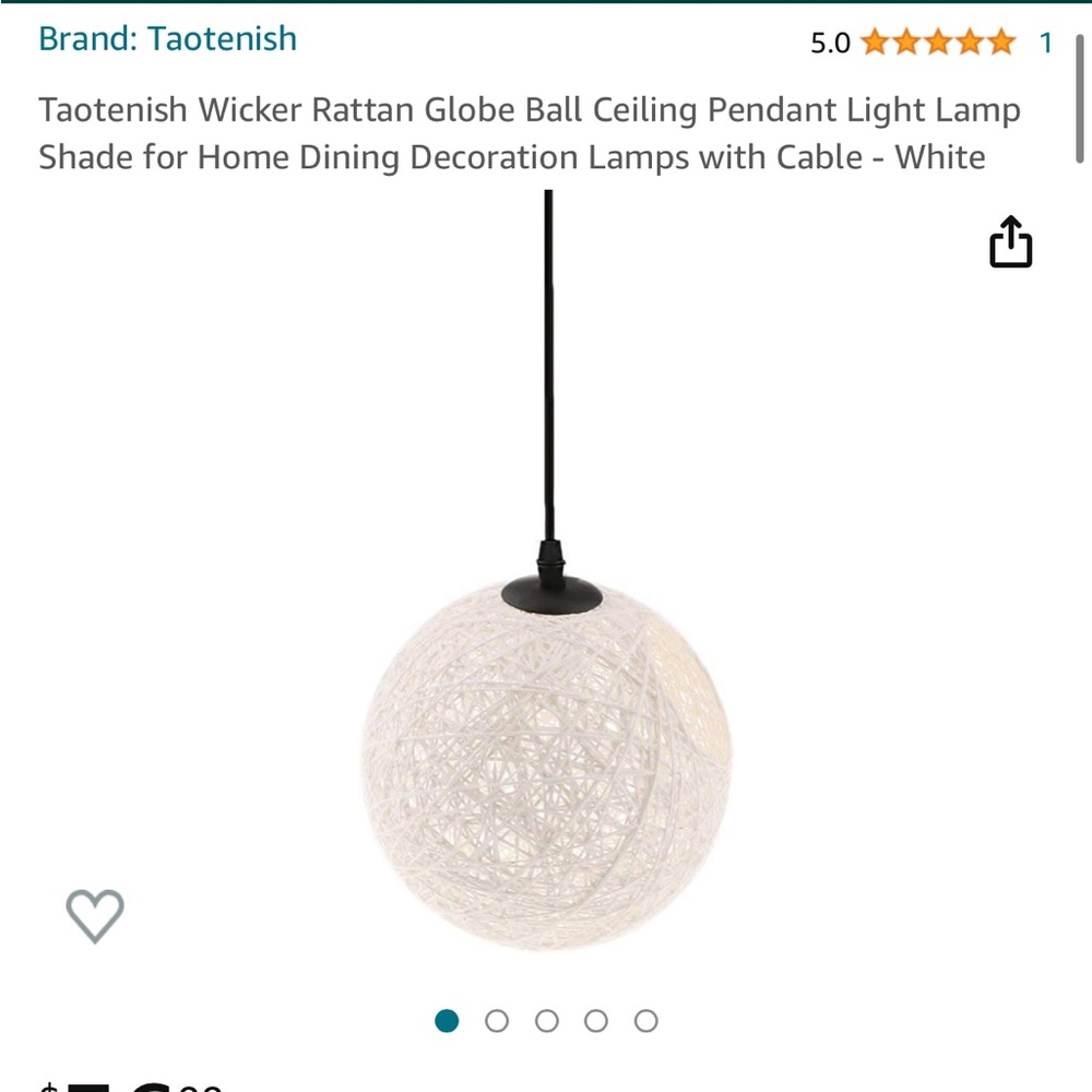 Taotenish Wicker Rattan Globe Ball Ceiling Light
